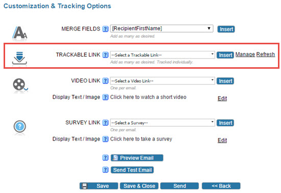 Insert Trackable Link into Email Template